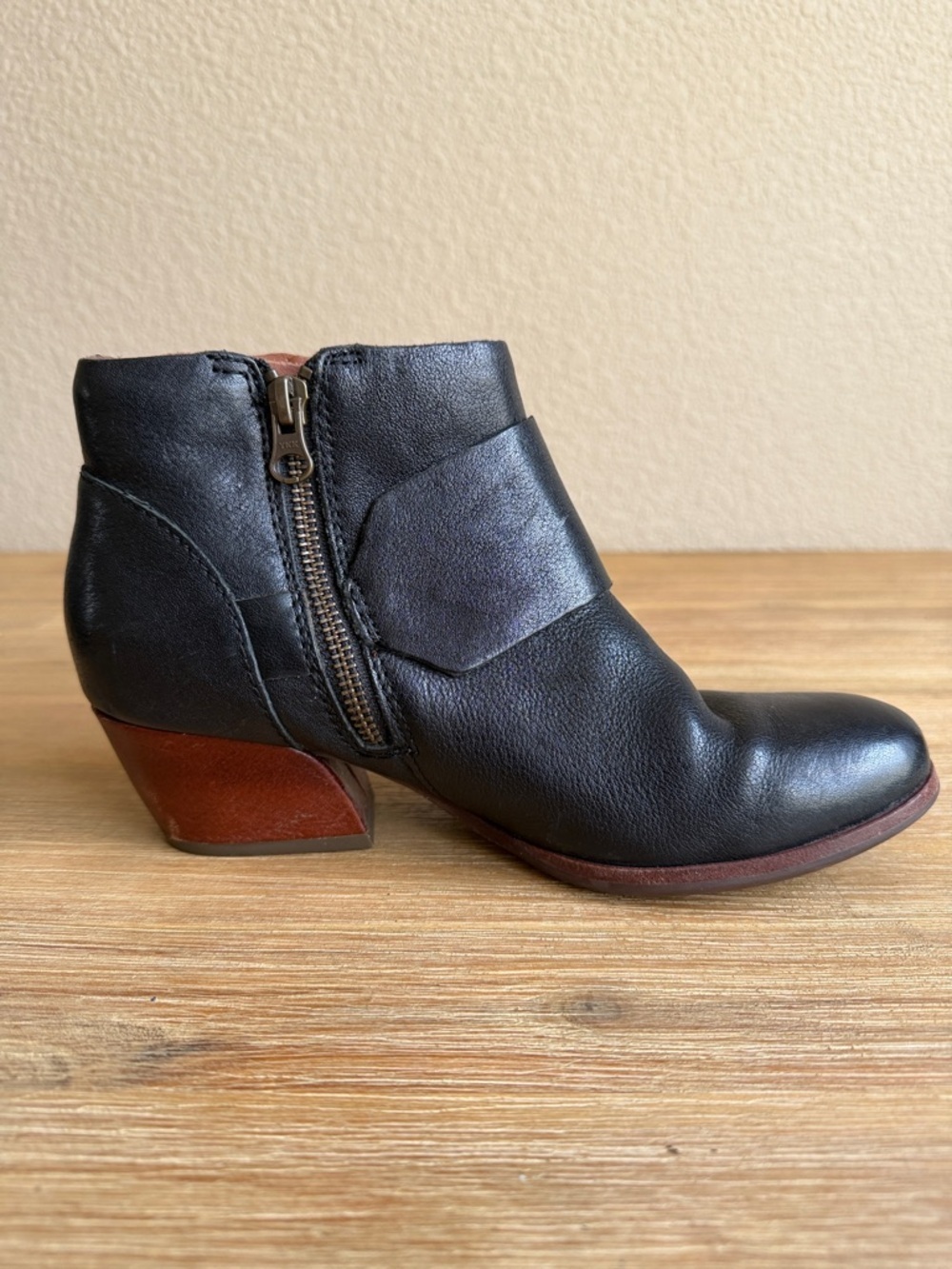Kork-Ease Black Leather Ankle Booties with Buckle & Side Zip - Picture 3 of 14